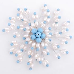 Blue Turquoise and Cultured Freshwater White Pearl Brooch FPB005
