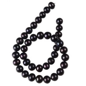 High Luster 10-11mm Black Round Freshwater Pearl Loose Beads Strand 15"