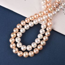 10-11mm White/Pink Round Natural Freshwater Pearls Loose Beads Strand 15"