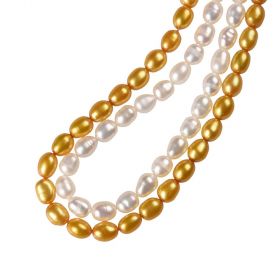4-5mm White/Champagne Rice Freshwater Pearl Loose Beads 15" Strand DIY