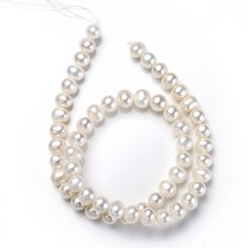 White Near Round Pearl Beads Strand 8-9mm for DIY Necklace Bracelet Making