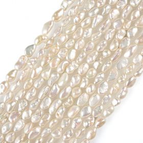 Natural White Freshwater Pearl Baroque Nugget Oval Loose Beads Strand 15 inch