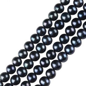 8-9mm Black Genuine Freshwater Pearl Round Loose Beads Strand 16"