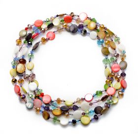 Gorgeous Multi-color Coin Shell Beads with Crystal Necklace 60 Inch for Women's Jewelry