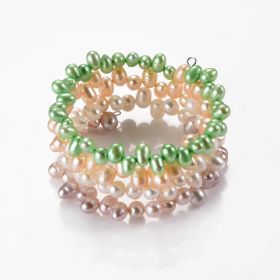 Memory Wire 4 Circles 6-7mm Dancing Pearl Colorful Wrap Around Bracelet Beaded Cuff Bangle
