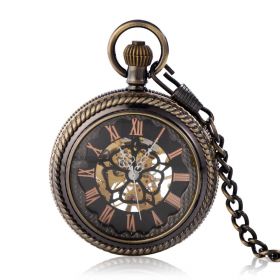 Antique Bronze Roman Numerals Mechanical Men Pocket Watch Black Dial