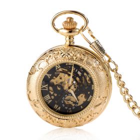 Men's Mechanical Pocket Watch Half Hunter Double Cover Skeleton Roman Numeral Fob Watch