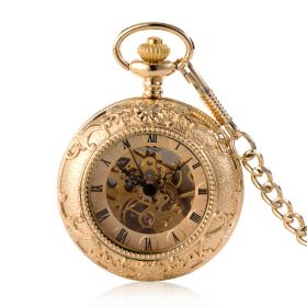 Double Hunter Roman Mechanical Pocket Watch Gold Embossed Floral Edge 