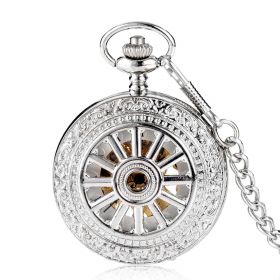 Silvery Pocket Watch Wheel Mechanical Roman Numerals White Dial