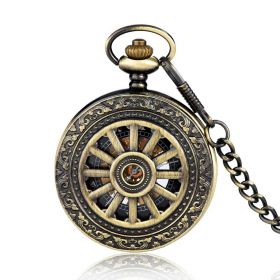 Alloy Mechanical Movement Pocket Watch Wheel Design Case Roman Number Black Dial