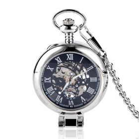Glass Transparent Case Skeleton Mechanical Pocket Watch Steampunk with Chain