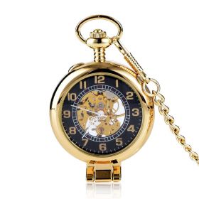 Arabic Number Skeleton Dial Mechanical Pocket Watch with Glass Transparent Case