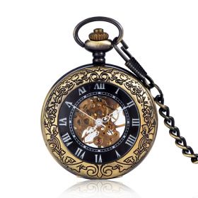 Engraved Alloy Mechanical Movement Pocket Watch Antique Bronze with Roman Numerals Scale