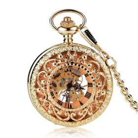 Vintage Hollow Out Star Alloy Mechanical Pocket Watch with Chain for Men Women