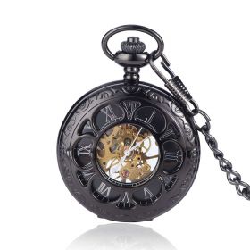 Hollow Sunflower Black Mechanical Pocket Watch Steampunk Pendant Clock with Chain