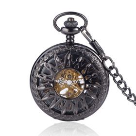 Steampunk Skeleton Sunburst Mechanical Pocket Watch Black/Bronze Case