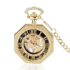 Fashion Vintage Octagon Mechanical Pocket Watches Golden Case with Roman Number