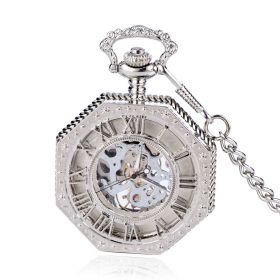 Luxury Retro Silver Mechanical Pocket Watches with Roman Number
