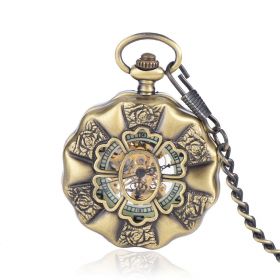 Chic Rose Flower Mechanical Pocket Watch Luminous Dial Steampunk with Chain