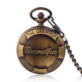 Vintage Bronze The Greatest Grandpa Quartz Pocket Watch with Chain Pendant Necklace Fob Watch Gift for Grandpa