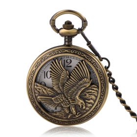 Fashion Eagle Pocket Watch with Chain Vintage Quartz Arabic Numerals Half Hunter