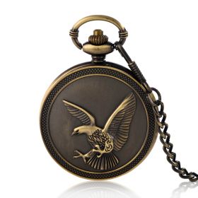 Antique Bronze Eagle Quartz Full Hunter Pocket Watch with Chain