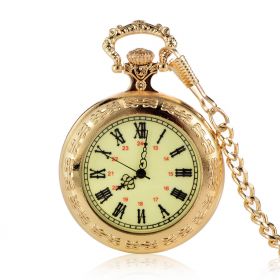Vintage Roman Numerals Scale Quartz Pocket Watches Green Dial Golden Case with Chain