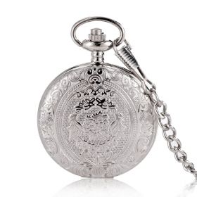 Floral Pattern Embossed Antique Silvery Case Quartz Pocket Watch