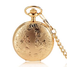 Floral Cover Luxury Golden Full Hunter Classic Quartz Pocket Watch Chain 