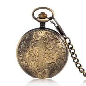 Floral Cover Antique Retro Bronze Quartz Pocket Watch Chain