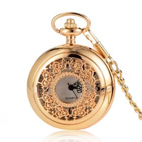Half Hunter White Dial Quartz Pocket Watch for Mens in Gold/Silver/Bronze with Retro Hollow Carved Design