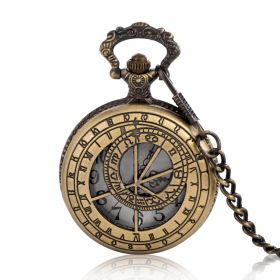 Antique Bronze Constellation Quartz Movement Pocket Watch Arabic Numerals Scale with Chain
