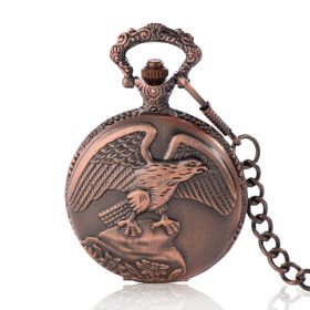 Vintage Engraved Eagle Pendant Quartz Movement Pocket Watch with Chain for Men