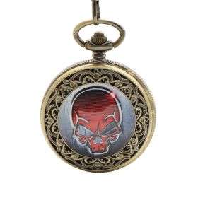 Red Skull Head Antique Bronze Pocket Watch