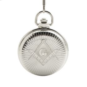 Freemasonry Masonic Quartz Pocket Watch Silver Case Full Hunter