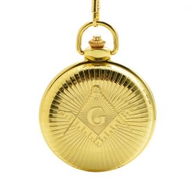 Freemasonry Masonic Quartz Pocket Watch Gold Case Full Hunter
