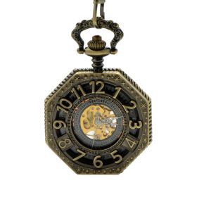 Mens Steampunk Mechanical Pocket Watch Bronze Antique Octagon Case 