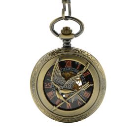 Bird Mechanical Antique Pocket Watch Skeleton Black Dial Roman Number 
