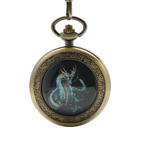 Dragon Antique Bronze Mechanical Pocket Watch Roman Numerals