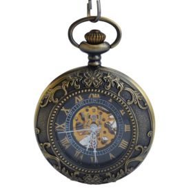 Vintage Bronze Embossed Floral Edge Mechanical Pocket Watch Roman Pattern Steampunk