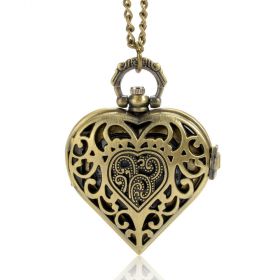 Bronze Antique Quartz Movement Heart Pocket Necklace Watch