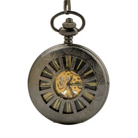 Wheel Mechanical Vintage Pocket Watch Golden Roman Numerals Black Dial 