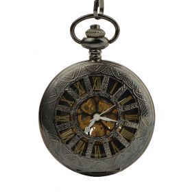 Vintage Skeleton Black Wheel Mechanical Pocket Watch Roman Numerals