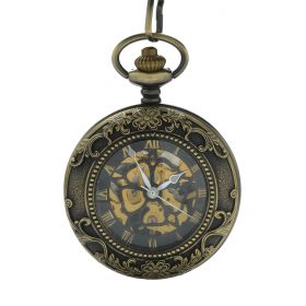 Embossed Floral Double Hunter Mechanical Pocket Watch Retro Bronze 