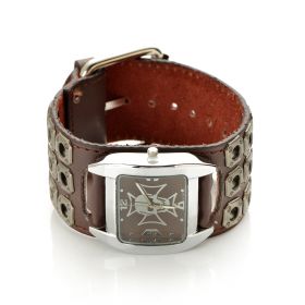  Skull Dial Brown Leather Quartz Watches 