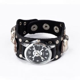 Gothic Punk Skull and Crossbones Rivet Leather Watch