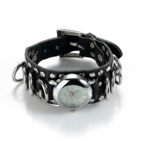 Fashion Men Bracelet Gothic Punk Rock Leather Band Skull Dial Quartz Wrist Watch