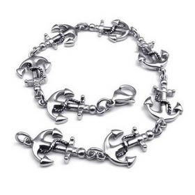 Stainless Steel Bracelet Twisted Rope Nautical Anchor Charms Rock Style