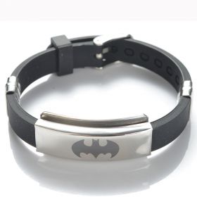 Black Batman Stainless Steel with Rubber Adjustable Bracelet