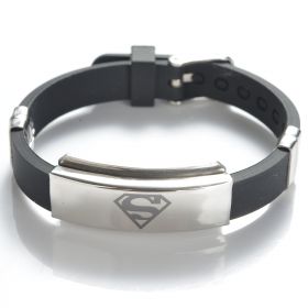 Black Rubber Stainless Steel Superman Symbol Bracelet